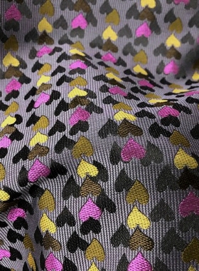 织锦面料 春秋小香feel紫灰色底彩色小爱心图案织花提花化纤布料