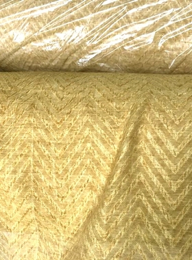 天丝亚麻面料 夏季优雅款鹅黄色底本色波浪人字织花提花混纺布料