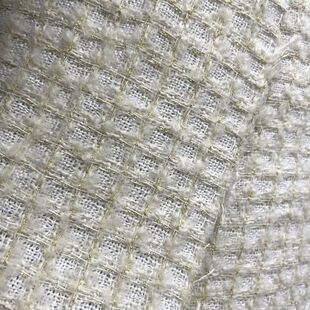 全羊毛面料 春秋小香风外套包裙 米白色底金丝格子立体提花毛料布