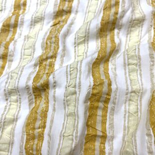 泡泡棉面料 春夏衬衫连衣裙裤子 白色底黄色系竖条纹印染全棉布料