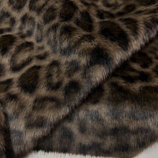 仿貂绒面料 秋冬大衣外套时装 咖啡色底黑色豹纹长毛色织化纤布料