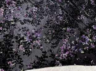 烂花绒面料 春秋打底衫连衣裙 黑色薄针织底彩色碎花丝绒提花布料