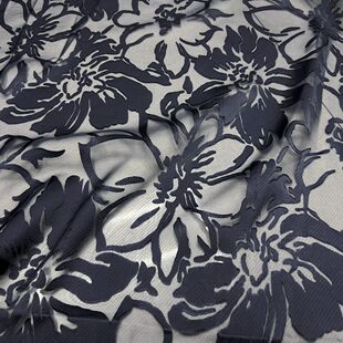 时装面料 春夏半身裙上衣DIY 藏青 黑色雪纺底本色卡通花瓣剪花布