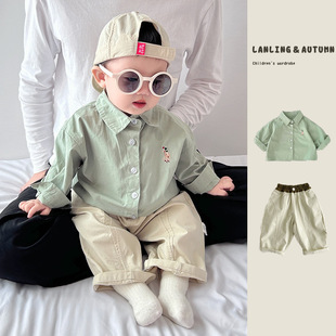 长袖 外出衣服套装 衬衫 子上衣秋季 男宝宝儿童百搭裤 婴儿衣服春秋装