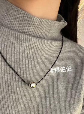 韩国黑尖晶石项链爆闪聚光灯颈链