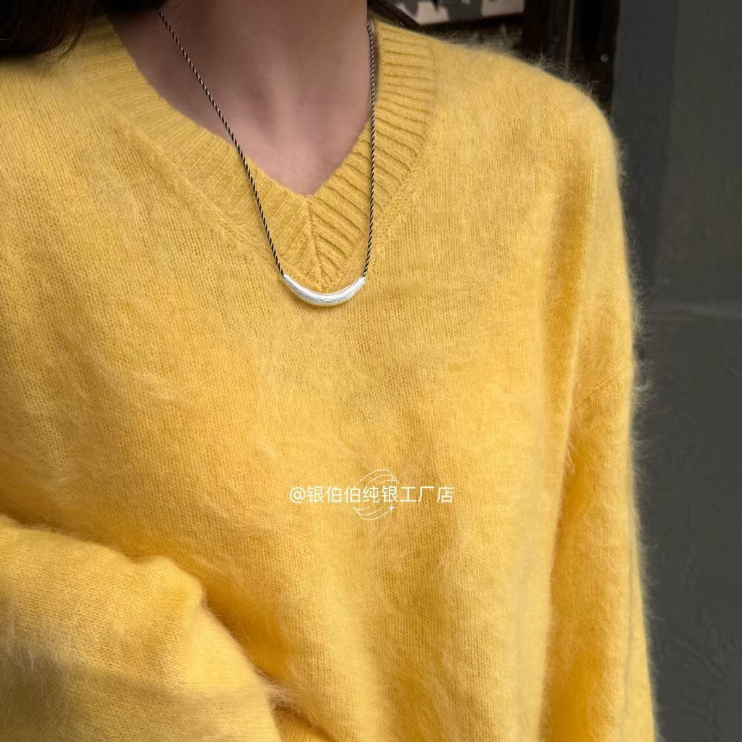 银伯伯纯银细闪弯管项链女百搭