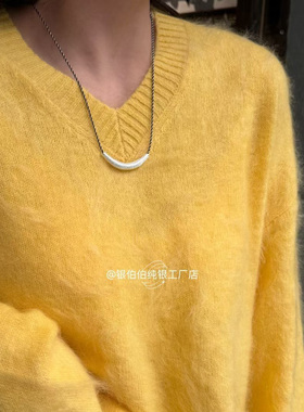 银伯伯纯银细闪弯管项链女百搭