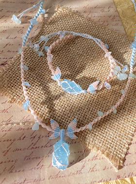 编织甜美蝴蝶海蓝宝项链锁骨链