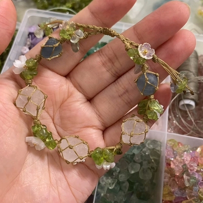 macrame手工手绳情侣橄榄石白水晶天然石小众手串编织水晶手链