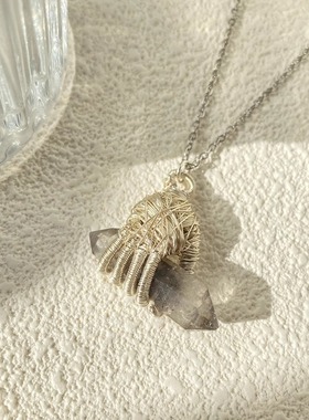 闪灵钻原石项链创意原创小众纯手工绕线吊坠女挂坠锁骨链毛衣链