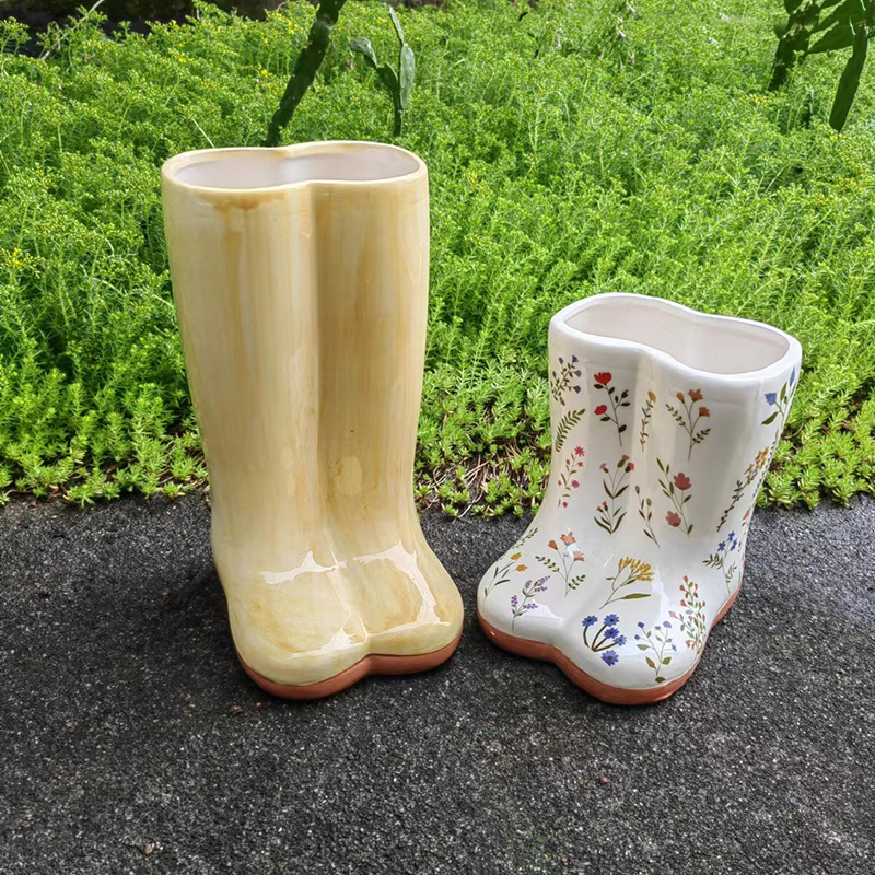 欧式仿时尚雨鞋陶瓷水靴中筒多肉造景创意陶盆阳台庭院盆栽花盆