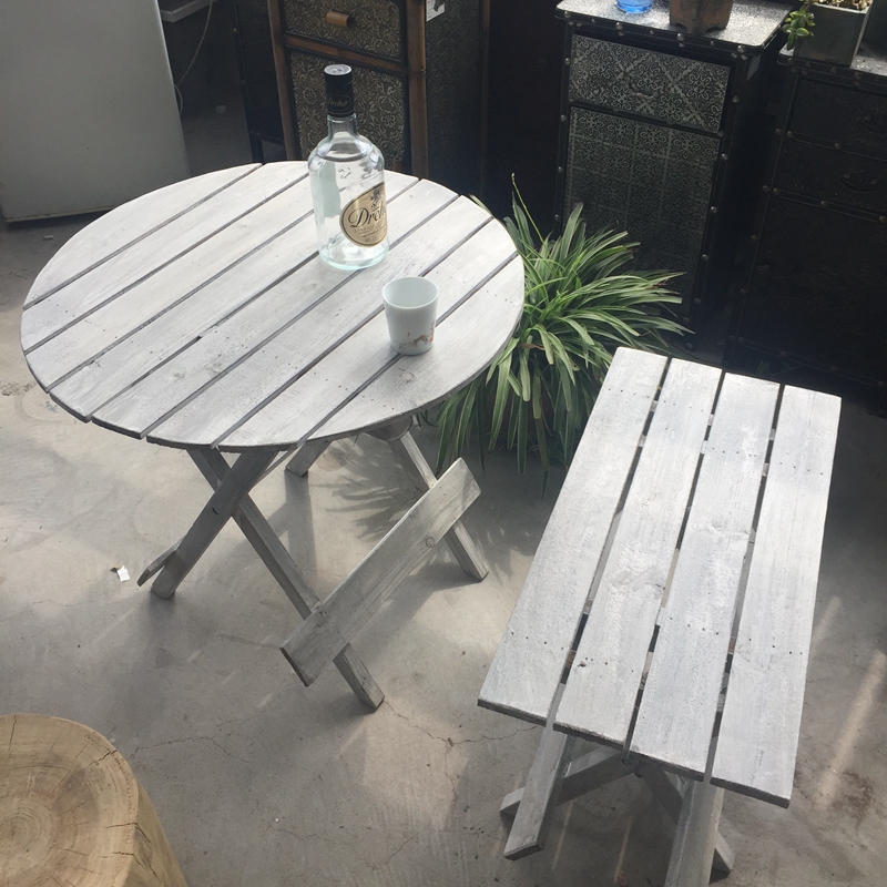美家美式乡村复古做旧木质白色桌子椅子一件套休闲厅家居简约家具