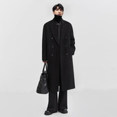 羊毛 双面呢男大衣毛呢垫肩韩系风衣外套 秋冬季 羽绒内胆 过膝长款