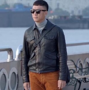 海宁皮衣孙红雷同款皮衣男士休闲皮夹克韩版潮流时尚机车皮衣外套