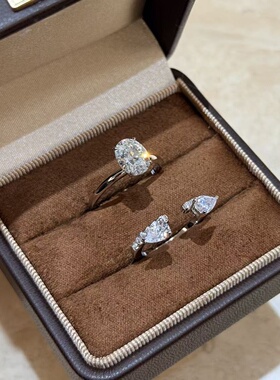 轻奢s925纯银 鸽子蛋椭圆钻二合一钻戒感精致套戒仿真钻爆闪戒指