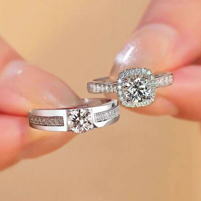 石活情侣一对戒指韩日结婚男女闭口s925方糖纯银对戒钻戒简约莫桑