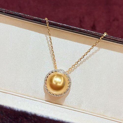 S925纯银 太阳花麻花边金珠项链精致高贵气质仿南洋金珠