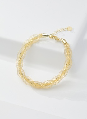 设计师意大利 S925银两编镂空网链包闪珠轻奢时尚手链