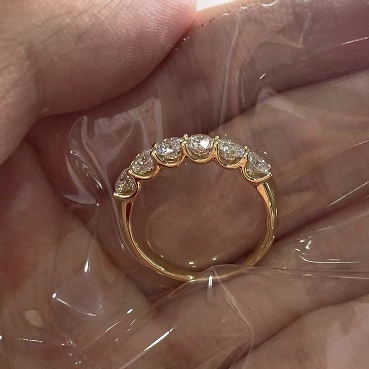 XBKS925纯银淡金色锆石排钻戒指简约小巧精致高级轻奢指环