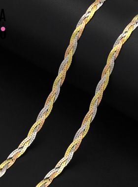 设计师玮禧925银意大利三色三编电镀18K金编织链轻奢闪耀个性