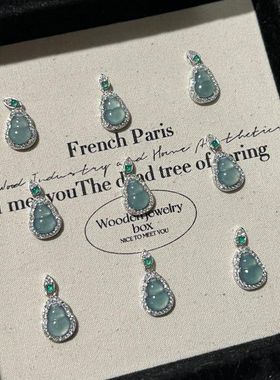 XBK新中式小葫芦吊坠天然危料蓝水翡翠福禄S925纯银项链精镶钻锁