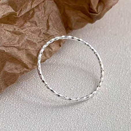 设计师白银色敲闪s925纯银个性车花戒指女时尚韩版指环潮人手饰品