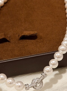 s925纯银 梯方钻圆圈珍珠项链感贵气富婆爆闪拉环扣