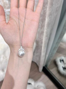 XBK冰雪女王S925纯银皇冠镶钻澳白珍珠吊坠大颗粒贝母珍珠项链锁