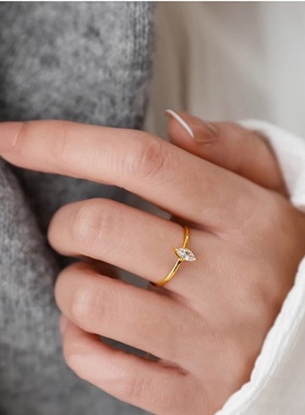 欧美热销爆款s925纯银个性百搭椭圆锆石简约轻奢开口戒指