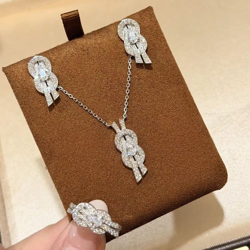 设计师s925纯银 拉环8字扣项链耳钉戒指新款套装经典限幸运系列