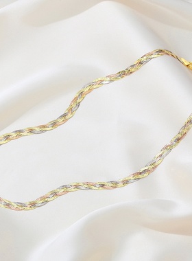 玮禧 意大利S925银三色四编编织链简约气质欧美个性锁骨链