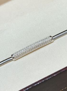 S925纯银 蛇骨满钻长条管手链简约密镶锆石软蛇骨链轻奢通勤女款