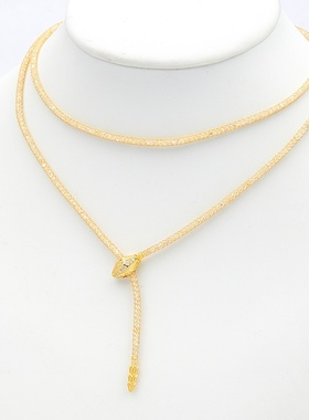 设计师意大利 S925银2m银丝网钱袋子蛇头抽拉毛衣锆石网链