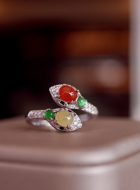 天然缅料翡翠戒指s925纯银开口戒指多巴胺轻奢百搭可出证书