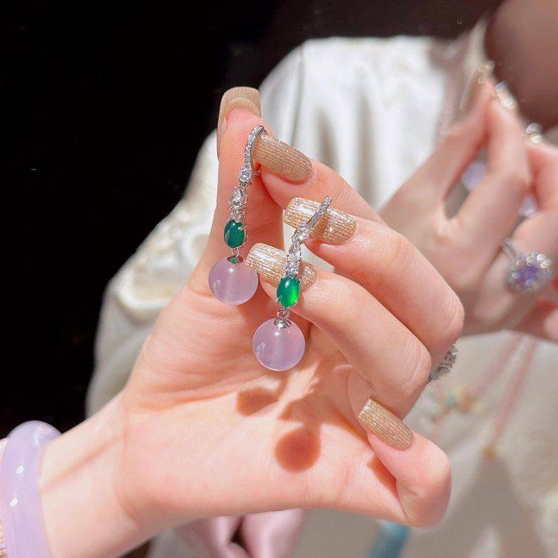 XBK天然紫罗兰紫玉髓圆珠耳环S925纯银汉服配饰显脸小新中式国风,饰品/流行首饰/时尚饰品新,耳钉,淘宝优惠券,粉丝福利购,淘宝优惠卷