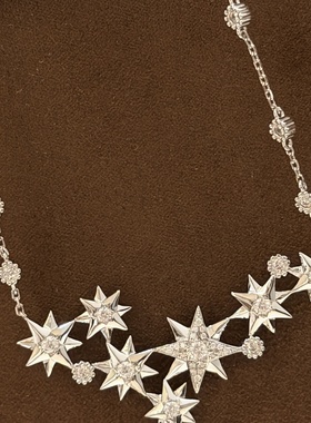 设计师s925纯银 满天星七花八芒星点钻项链罗盘系列感重工