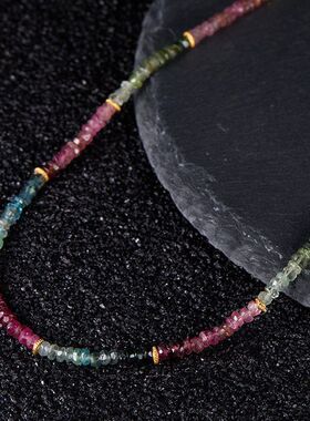 鑫葆康珠宝小红书爆款天然彩宝碧玺项链女s925纯银手工串珠锁骨链