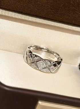 设计师s925纯银 满天星菱格宽版半钻戒指感cnc工艺切割感无标