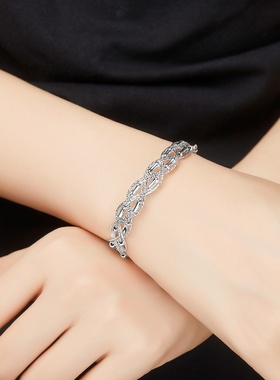 玮禧福运花生s925银好事花生双排编织手镯时尚百搭爆款