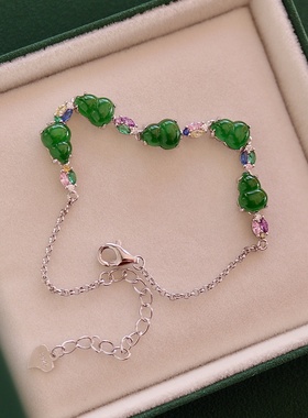 天然a货翡翠葫芦手链五福临门s925纯银可出证书女款礼物爆款