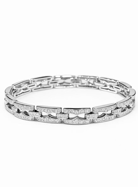 S925纯银 满钻手链镂空回字b01爆闪精致奢华贵气满钻设计感