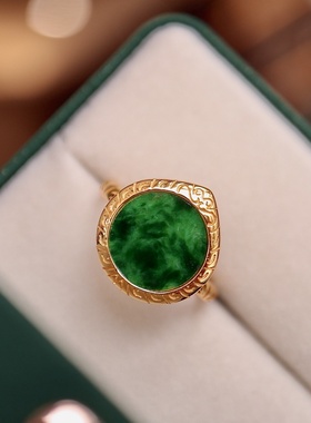天然缅甸翡翠圆牌戒指s925纯银满绿翡翠珠宝饰品爆款货源