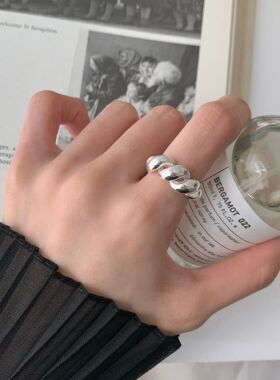 轻奢S925纯银牛角包麻花戒指女韩国简约ins风复古小众设计小红书