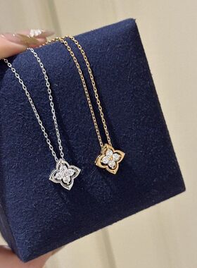 感女款设计钻四叶草双生镶轻奢项链简约时尚锁骨精致灵动可拆卸链