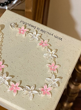 设计师9999纯银宫廷风手链 足银999.9精工珐琅彩花丝樱花民族风