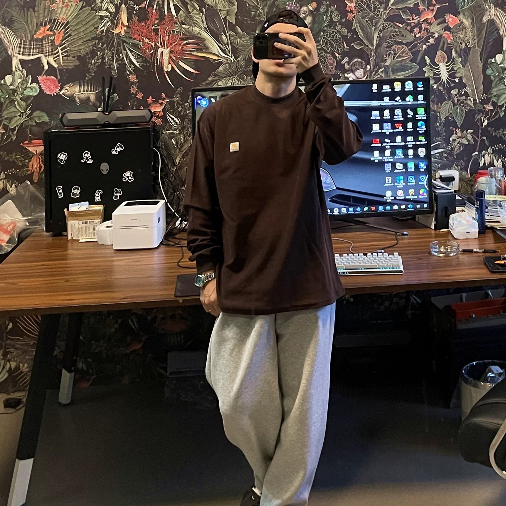 简约380克小领口嘻哈美式复古重磅hiphopt恤加厚纯色长袖打底T恤