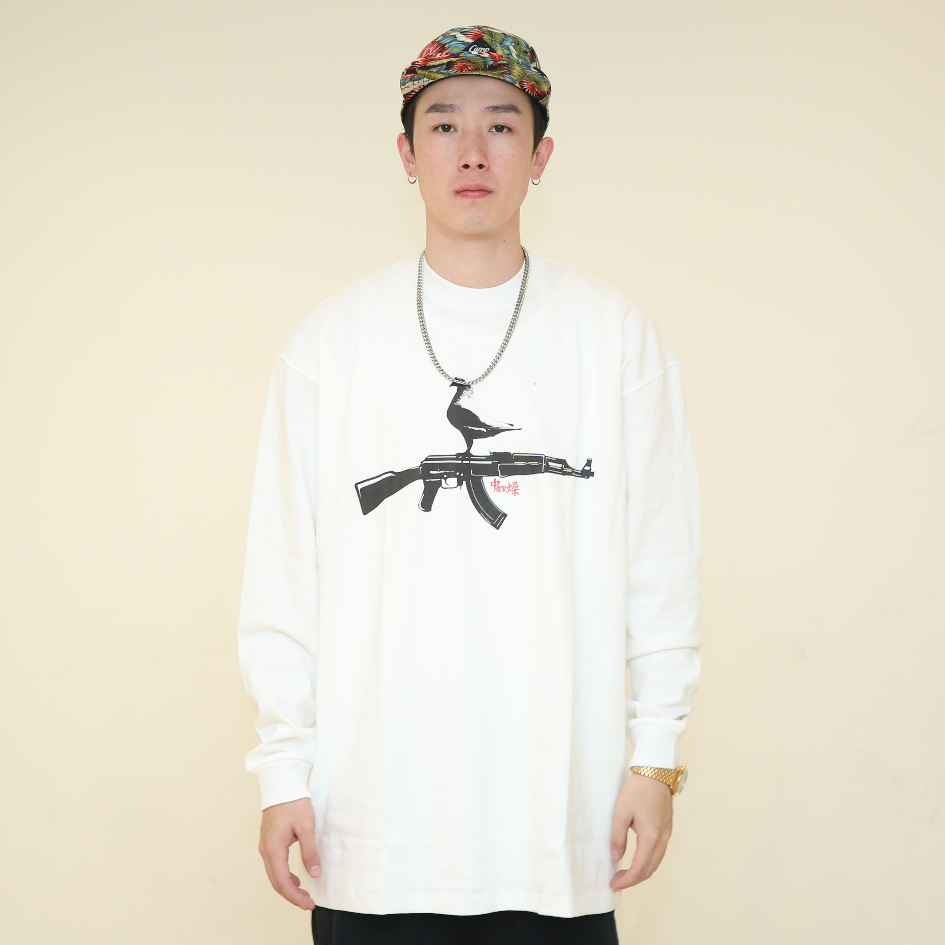 hiphop宽松AK与和平说唱old school重磅poppin街舞小领口长袖t恤