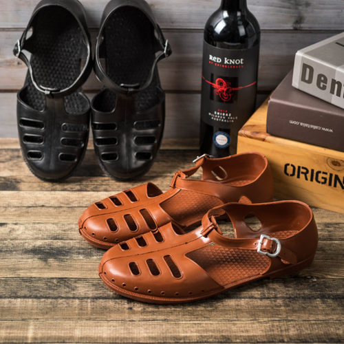 耐磨怀旧包头复古老式猪笼鞋