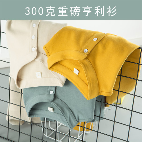 纯棉美式复古短袖亨利衫