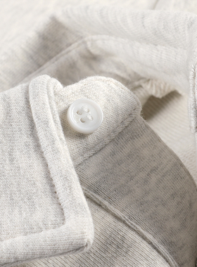 匹戏340g浅花灰翻领纯棉polo衫卫衣落肩款宽松春秋季休闲重磅流行